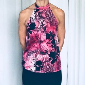 Black and Hot Pink Silk Halter Top